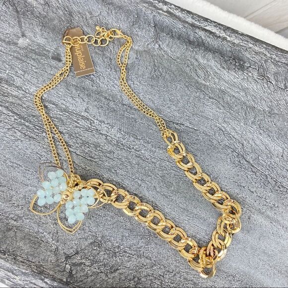 Carol Dauplaise Butterfly Chunky Link Necklace Gold Tone Beaded - Picture 8 of 9